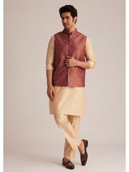KALKI FASHION - Maroon Brocade Kurta Jacket with Pant
