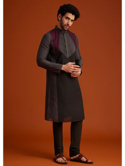 KALKI FASHION - Grey Contrast Panel Design Kurta with Churidar