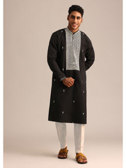 KALKI FASHION - Black Silk Embroidered Yoke Kurta with Pant