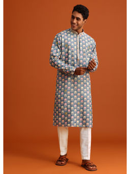 KALKI FASHION - Cobalt Blue Embroidered Silk Kurta with Pant
