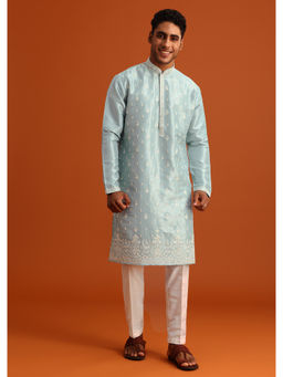 KALKI FASHION - Aqua Blue Silk Butti Work Kurta with Pant
