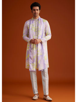 KALKI FASHION - Purple Marble Printed Silk Kurta & Pant with Dupatta