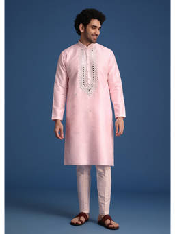 KALKI FASHION - Pink Silk Mirror Work Kurta with Pant
