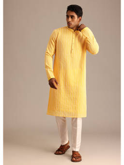 KALKI FASHION - Yellow Georgette Resham Work Kurta with Pant