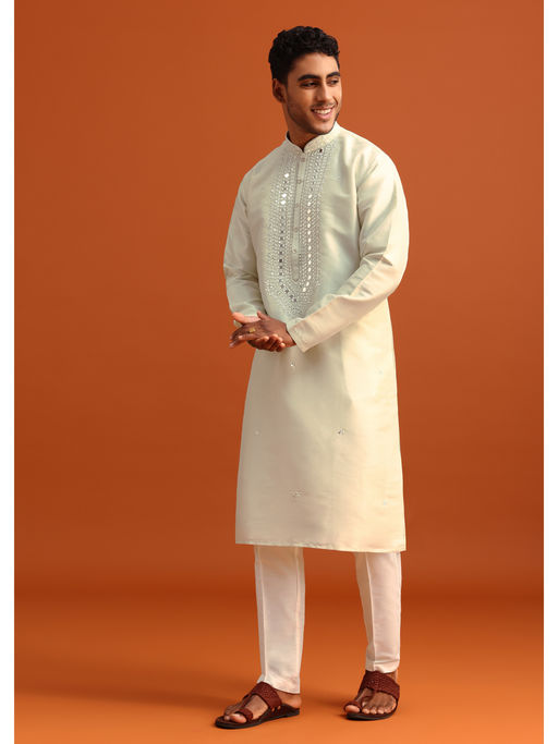 KALKI FASHION Pista Green Mirror Embellishments Kurta with Pant