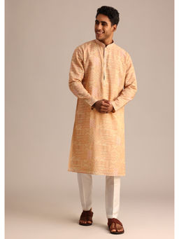 KALKI FASHION - Peach Silk Printed Work Kurta with Pant