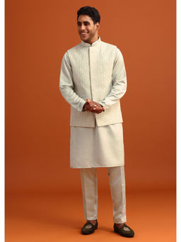 KALKI FASHION - Pista Green Linen Satin Mirror Work Kurta Jacket with Pant