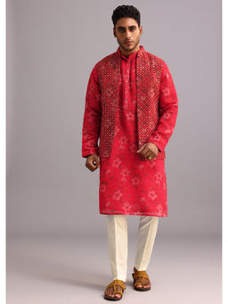 KALKI FASHION - Red Georgette Floral Print Kurta Jacket with Pant