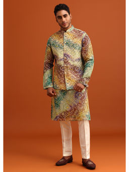 KALKI FASHION - Green Bandhani Print Kurta Jacket with Pant