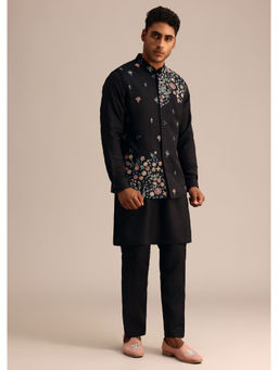 KALKI FASHION - Black Floral Hand Embroidered Kurta Jacket with Pant