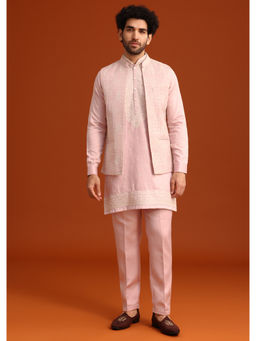 KALKI FASHION - Pink Satin Embroidered Kurta Jacket with Pant