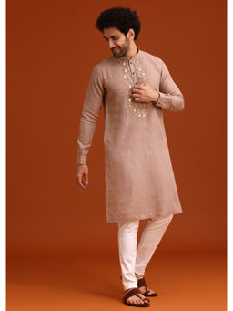 KALKI FASHION - Onion Pink Floral Resham Hand Embroidered Kurta with Pant