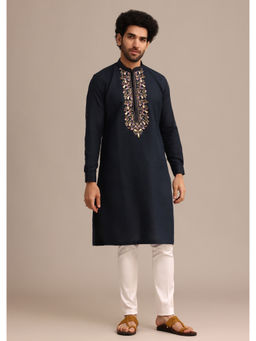 KALKI FASHION - Navy Blue Floral Resham Hand Embroidered Kurta with Pant