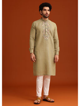 KALKI FASHION - Green Floral Resham Hand Embroidered Kurta with Pant