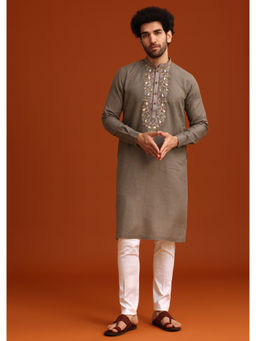 KALKI FASHION - Grey Floral Resham Hand Embroidered Kurta with Pant