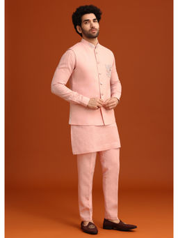 KALKI FASHION - Pink Linen Zardozi Kurta Jacket with Pant