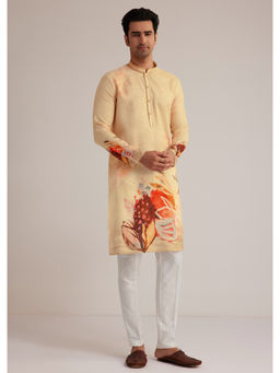 KALKI FASHION - Beige Fawn Linen Butterfly Inspired Print Kurta with Pant