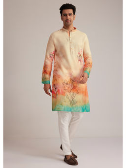 KALKI FASHION - Beige Fawn Linen Printed Kurta with Pant