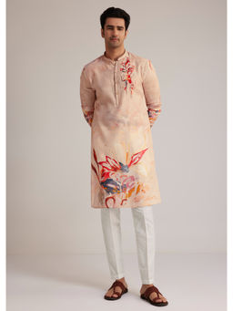 KALKI FASHION - Beige Linen Floral Print Kurta with Pant