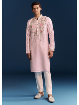 KALKI FASHION - Pink Silk Floral Resham Work Kurta with Pant