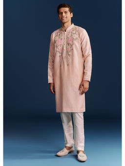 KALKI FASHION - Peach Silk Floral Resham Thread & Embroidery Kurta with Pant