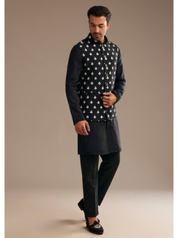 KALKI FASHION - Black Floral Embroidered Silk Kurta Jacket with Pant