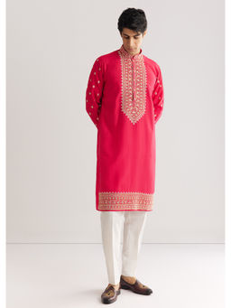 KALKI FASHION - Pink Silk Yoke Embroidered Resham Work Kurta with Pant