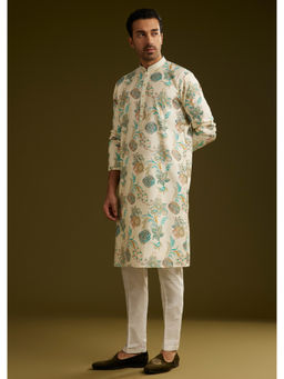 KALKI FASHION - White Silk Surreal Nature Prints Kurta with Pant