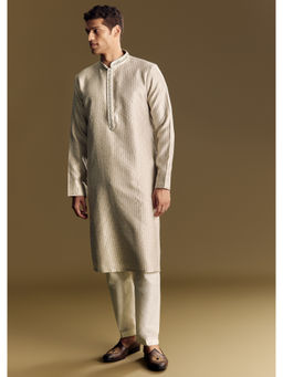 KALKI FASHION - Beige Banarasi Jacquard Kurta with Pant