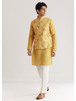 KALKI FASHION - Yellow Floral Printed Kurta Jacket with Pant