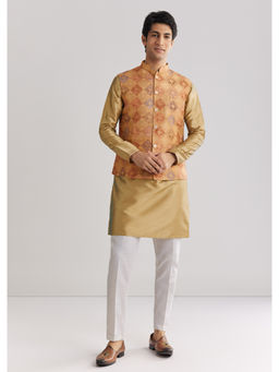 KALKI FASHION - Beige Brocade Kurta Jacket with Pant