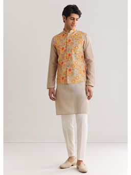 KALKI FASHION - Grey Floral Printed Kurta Jacket with Pant