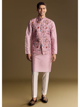 KALKI FASHION - Purple Jacquard Subtle Animal Motif Kurta Jacket with Pant