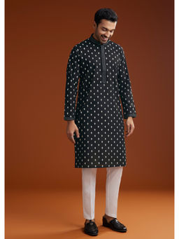 KALKI FASHION - Black Chanderi Intricate Embroidery Kurta with Pant