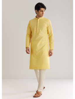 KALKI FASHION - Yellow Banarasi Silk Kurta with Pant