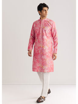 KALKI FASHION - Pink Silk Floral Print Kurta with Pant