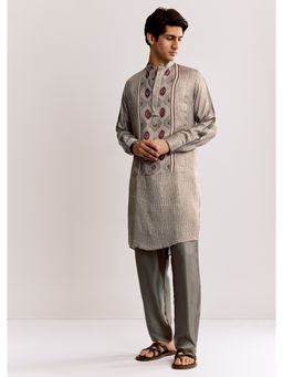 KALKI FASHION - Grey Ajrakh Printed Kurta with Pant