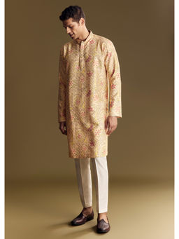 KALKI FASHION - Beige Linen Minimalist Detailing Kurta with Pant