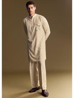 KALKI FASHION - Beige Delicate Hand Embroidery Linen Kurta with Pant