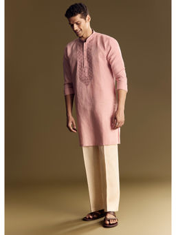 KALKI FASHION - Pastel Pink Linen Kurta with Pant