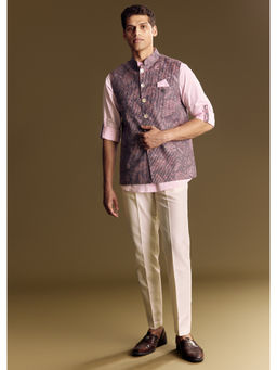 KALKI FASHION - Purple Floral Kantha Detailing Linen Jacket and Shirt