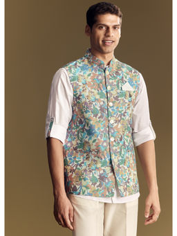 KALKI FASHION - Multi-Color Floral Kantha Detailing Linen Jacket and Shirt