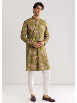 KALKI FASHION - Olive Pashmina Sequin & Beaded Embroidery Kurta with Pant