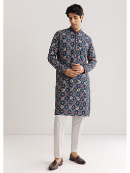 KALKI FASHION - Navy Blue Raw Silk Beaded Embroidery Kurta with Pant