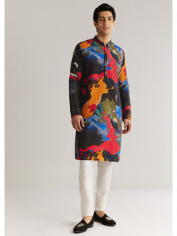KALKI FASHION - Multi-Color Raw Silk Abstract Printed Kurta with Pant