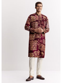 KALKI FASHION - Wine Chanderi Stone Sequins & Cutdana Work Kurta with Pant