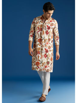 KALKI FASHION - Cream Silk Floral Resham Embroidered Kurta with Pant