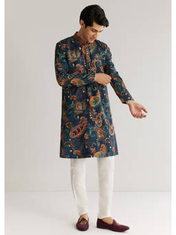 KALKI FASHION - Teal Blue Silk Paisley Kurta with Pant