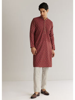 KALKI FASHION - Maroon Silk Cutdana Floral Kurta with Pant