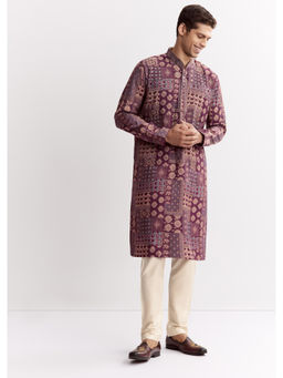 KALKI FASHION - Wine Chanderi Printed Sequins Kurta with Pant